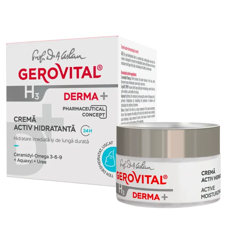 Crema Activ Hidratanta 24H Gerovital H3 Derma+, 50 ml, Farmec Noutate